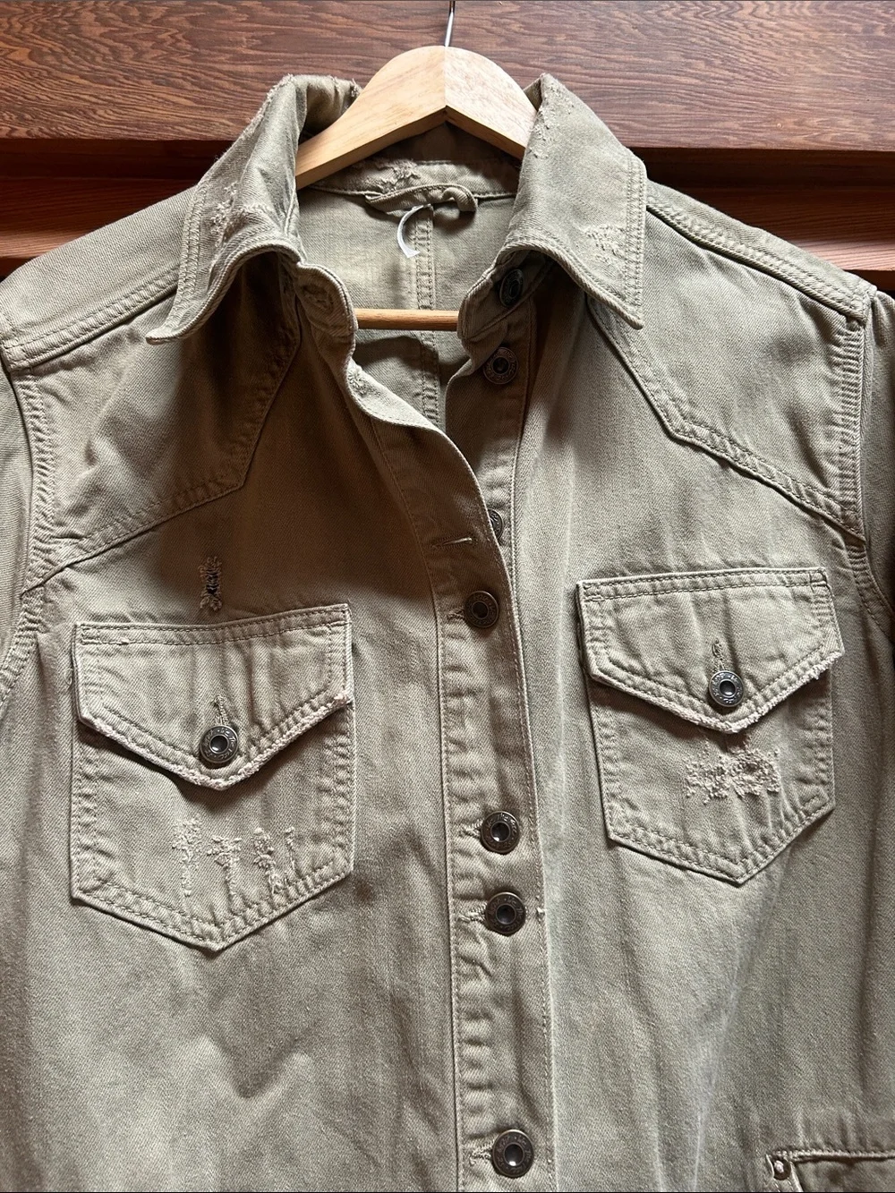 Free People Distressed Olive Utility Jacket - Women - Picture 3 of 5
